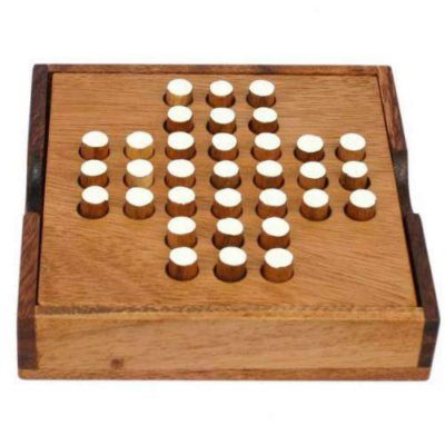 Carved Peg-Jumping Travel Size Wood Solitaire Game