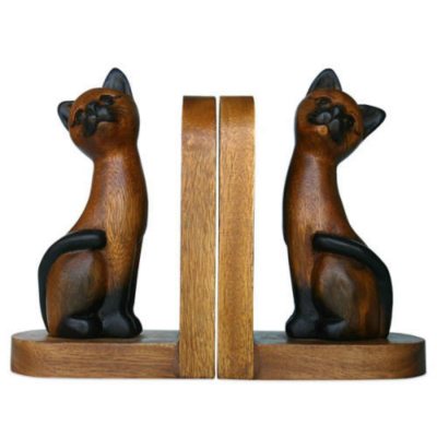 Brown Siamese Cat Carved Wood Bookends - 2 pk.