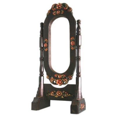 Antique Style Floral Brown Teak Wood Vanity Mirror