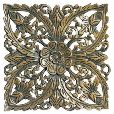 Handmade Square Teak Wood Wall Art - Walnut Finish