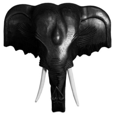 Black Elephant Head Wall Art With White Faux Tusks