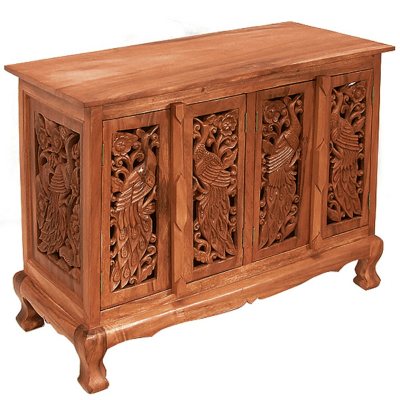Birds Motif Storage Cabinet / Sideboard - Natural