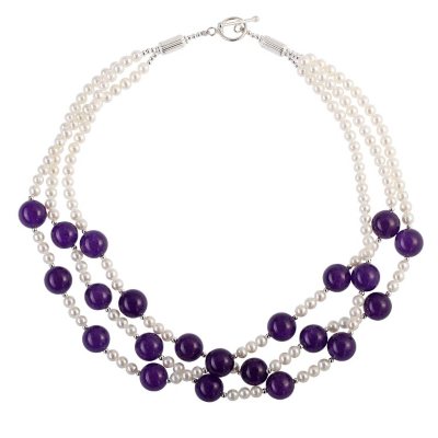 Pearl & Amethyst Three-Strand Necklace 