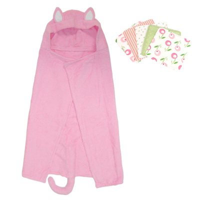 Trend Lab Hooded Towel and Wash Cloth Set - Kitty - 6 pc.