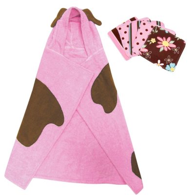 Trend Lab Hooded Towel and Wash Cloth Set - Pink Puppy - 6 pc.