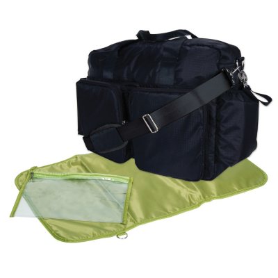 Trend Lab Deluxe Duffle Diaper Bag, Black and Avocado Green