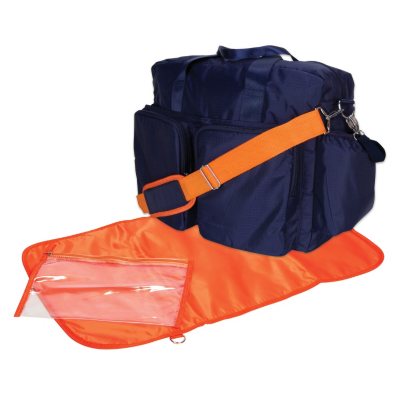 Trend Lab Deluxe Duffle Diaper Bag, Navy Blue and Orange