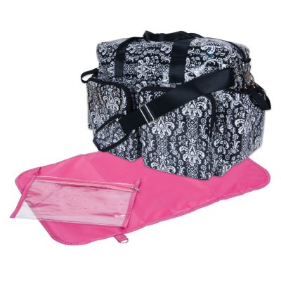 Trend Lab Deluxe Duffle Diaper Bag, Midnight Fleur Damask