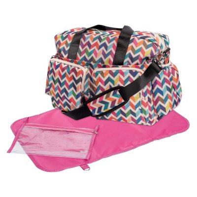 Trend Lab Deluxe Duffle Diaper Bag, French Bull Ziggy Multi-Colored Chevron