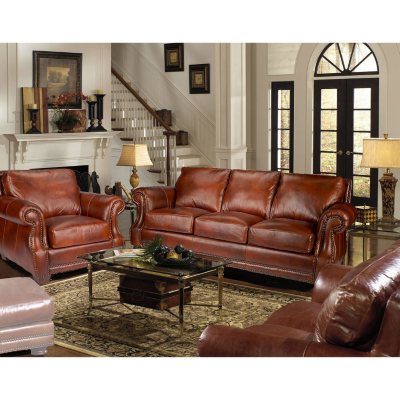 Bristol Top Grain Vintage Leather Craftsman Living Room Set