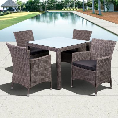 Andana Deluxe Square gray Synthetic Wicker Patio Dining Set with gray Cushions (5 pcs.)