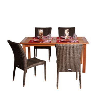 Cataluyna Eucalyptus/Wicker Rectangular Patio Dining Set (5 pcs.)