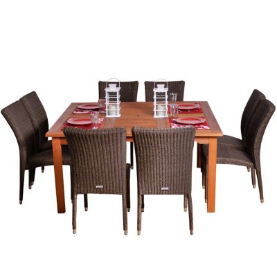 Catalunya Eucalyptus/Wicker Square Patio Dining Set (9 pcs.)