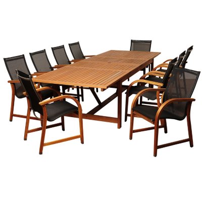 Esmeralda Eucalyptus Extendable Rectangular Patio Dining Set (11 pcs.)