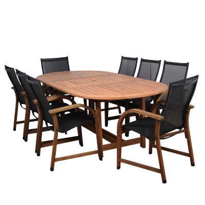 Sabadel Eucalyptus Extendable Oval Patio Dining Set (9 pcs.)