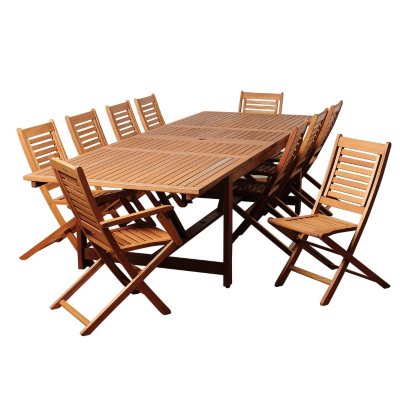 Alameda Eucalyptus Extendable Rectangular Patio Dining Set (11 pcs.)