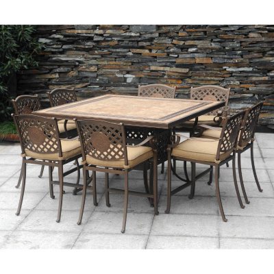 patio dining pc chateau table ceramic tile sunbrella weather fabric sams chairs club sc frame samsclub sunjoy