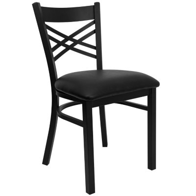 Hospitality Chair Black Metal - X-Back - Black Vinyl Upholstered Seat - 4 Pack
