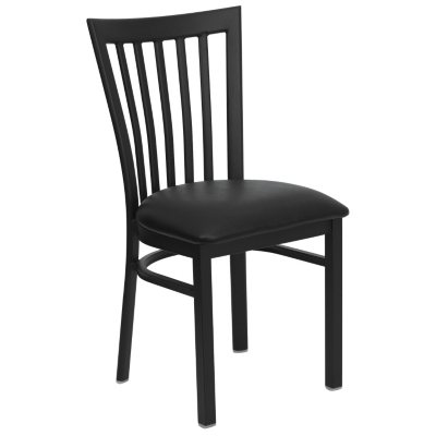 Hospitality Chair Black Metal - School House Back - Black Vinyl Upholstered Seat - 4 Pack