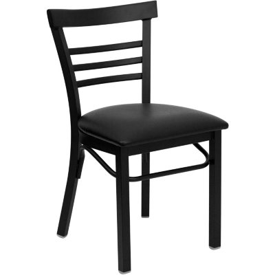 Hospitality Chair Black Metal - Ladder Back - Black Vinyl Upholstered Seat - 4 Pack