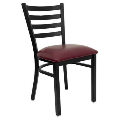 Hospitality Chair Black Metal - Ladder Back - Burgundy Vinyl Upholstered Seat - 24 Pack