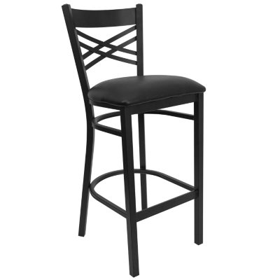 Hospitality Stool Black Metal - X-Back - Black Vinyl Upholstered Seat - 16 Pack