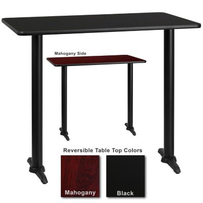Bar Height Hospitality Table - T-Base - Black/Mahogany - 30" x 48" - 12 pk.
