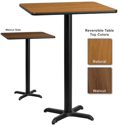Bar Height Hospitality Table - X-Base - Natural/Walnut - 30" x 30" - 1 pk.