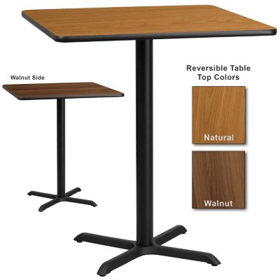 Bar Height Hospitality Table - X-Base - Natural/Walnut - 36" x 36" - 12 pk.