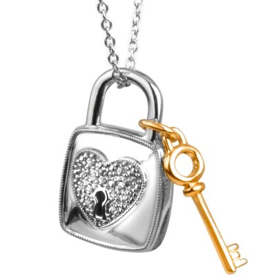 0.05 ct. t.w. Lock 'n' Key Diamond Accent Pendant in Sterling Silver and 14k Yellow Gold (I, I1)