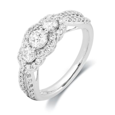 1.00 CT. T.W. Round Diamond 3-Stone Plus Ring in 14K White Gold (I,I1)