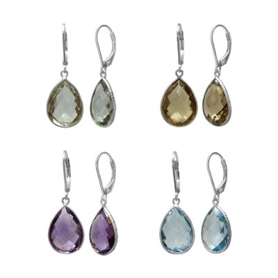Four-Pair Set of Genuine Gemstone Earrings in Sterling Silver