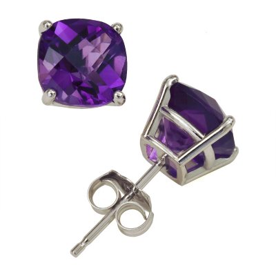 2.0 ct. t.w. Cushion Cut Amethyst Stud Earrings in 14K White Gold