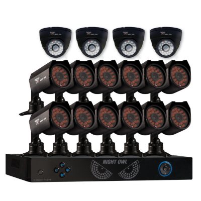 Night Owl 16 Channel Security System with 1TB Hard Drive, 12 600TVL Cameras, 4 Indoor Dome Cameras, 50' Night Vision