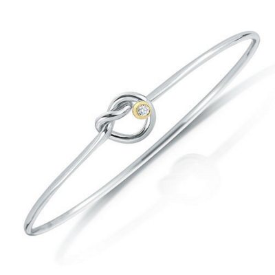 Sterling Silver and 18K Love Knot Bracelet with Single Brilliant Diamond