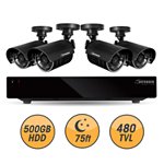 Defender Connected 4Ch 500GB DVR with 4 x 480TVL 75ft Night Vision Indoor/Outdoor Surveillance Cameras