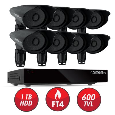 *$399 after $100 Instant Savings* Defender 8 Channel Security System with 1 TB Hard Drive, 8 600TVL High-Res Outdoor Cameras, 110' Night Vision
