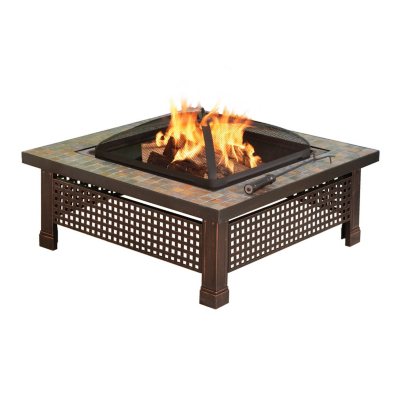 Pleasant Hearth Bradford Natural Slate Square Fire Pit with Copper Accents - 34