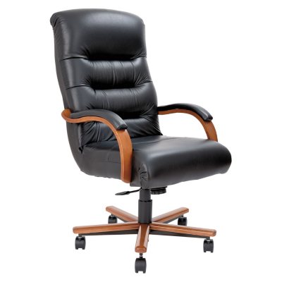 La-Z-Boy Contract Horizon Collection Executive High-Back  Leather Chair, Black/Natural Cherry