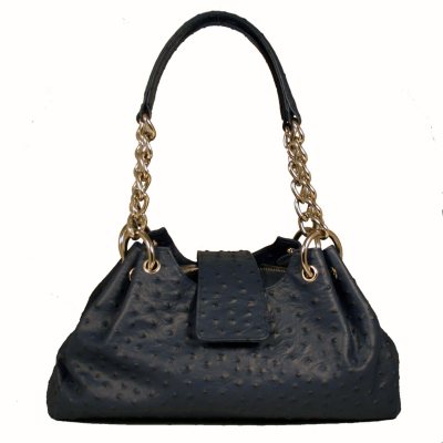 Isabella Adams Rebecca Leather Ostrich Embossed Satchel - Midnight Blue 