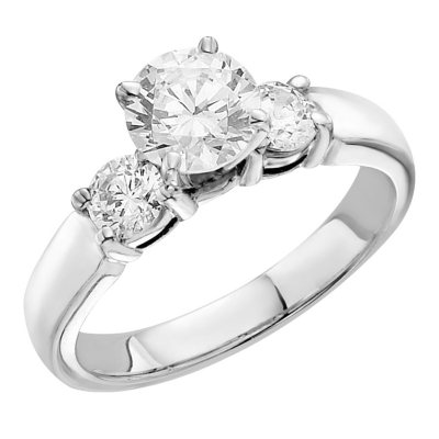 1.00 CT.T.W. Three Stone Engagement Ring in 14K White Gold (H-I, I1)