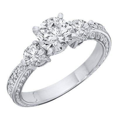 1.09 CT.T.W. Three Stone Antique-Style Diamond Engagement Ring (H-I, I1)