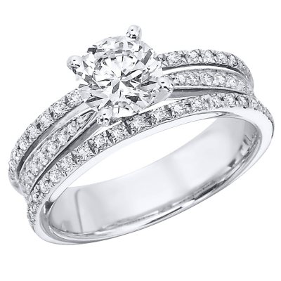 1.15 CT.T.W. Three Row Diamond Engagement Ring in 14K White Gold (H-I, I1)