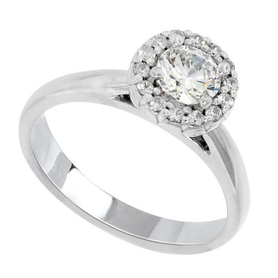 0.65 CT.T.W. Halo Diamond Solitaire Ring in 14K White Gold (H-I, I1)