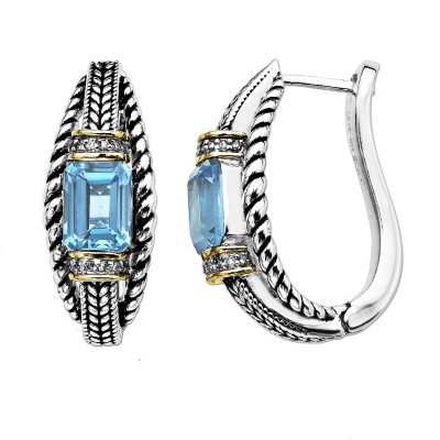 3.33 ct. t.w. Blue Topaz and Diamond Earrings in Sterling Silver & 14K Yellow Gold