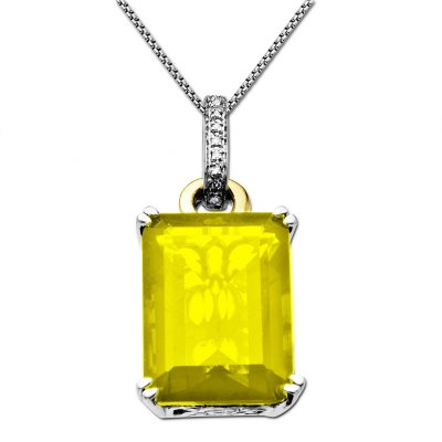 12.63 ct. Lemon Quartz & Diamond Accent Pendant in Sterling Silver & 14K Yellow Gold