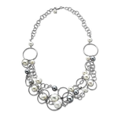Freshwater Cultured Pearl Triple Chain Necklace in Sterling Silver