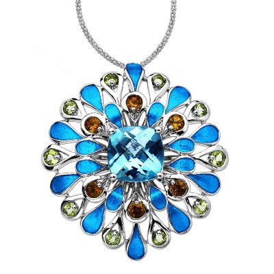 5.2 ct. t.w. Mixed Semi-Precious Gemstone & Enamel Pendant