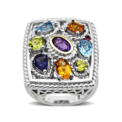 2.16 ct. t.w. Multi Gemstone Ring in Sterling Silver & 14K Yellow Gold