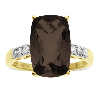 3.88 ct. t.w. Smokey Quartz & Diamond Ring in 14K Yellow Gold (H-I, I1)